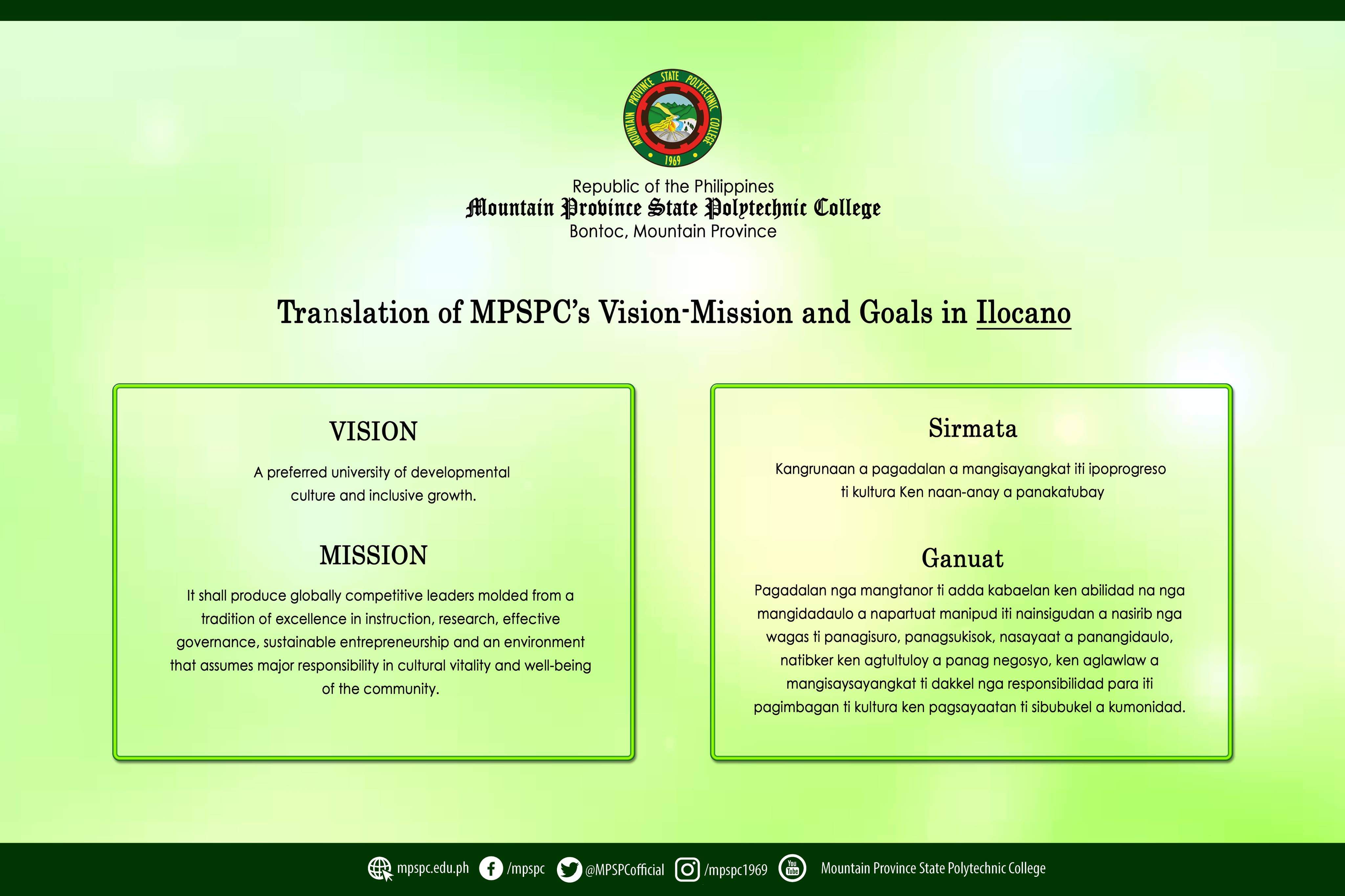 MPSPC - Translation of MPSPC's Vision-Mission and Goals